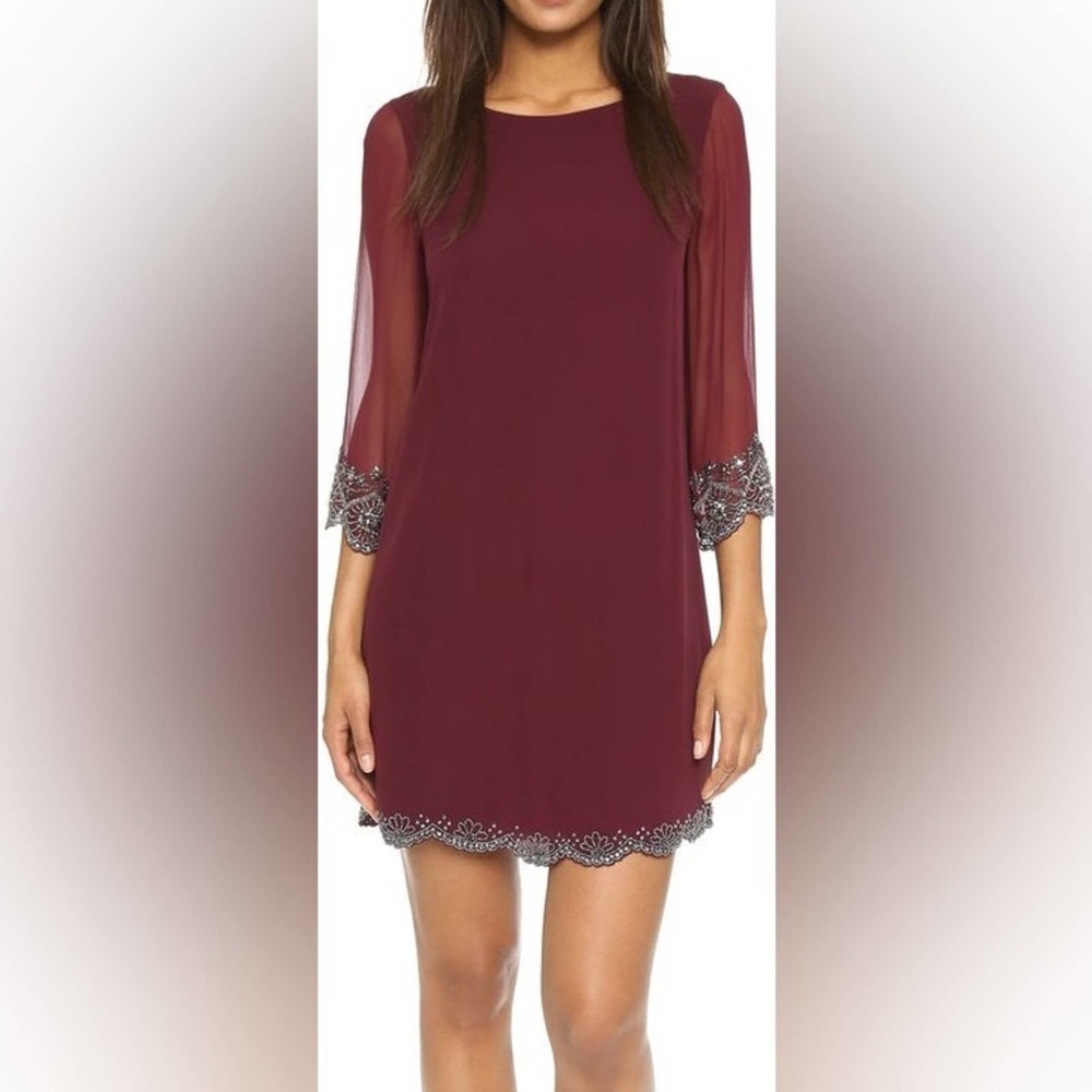Alice + Olivia Silk Frieda Party Dress Burgundy Beaded Minidress ALTERED M